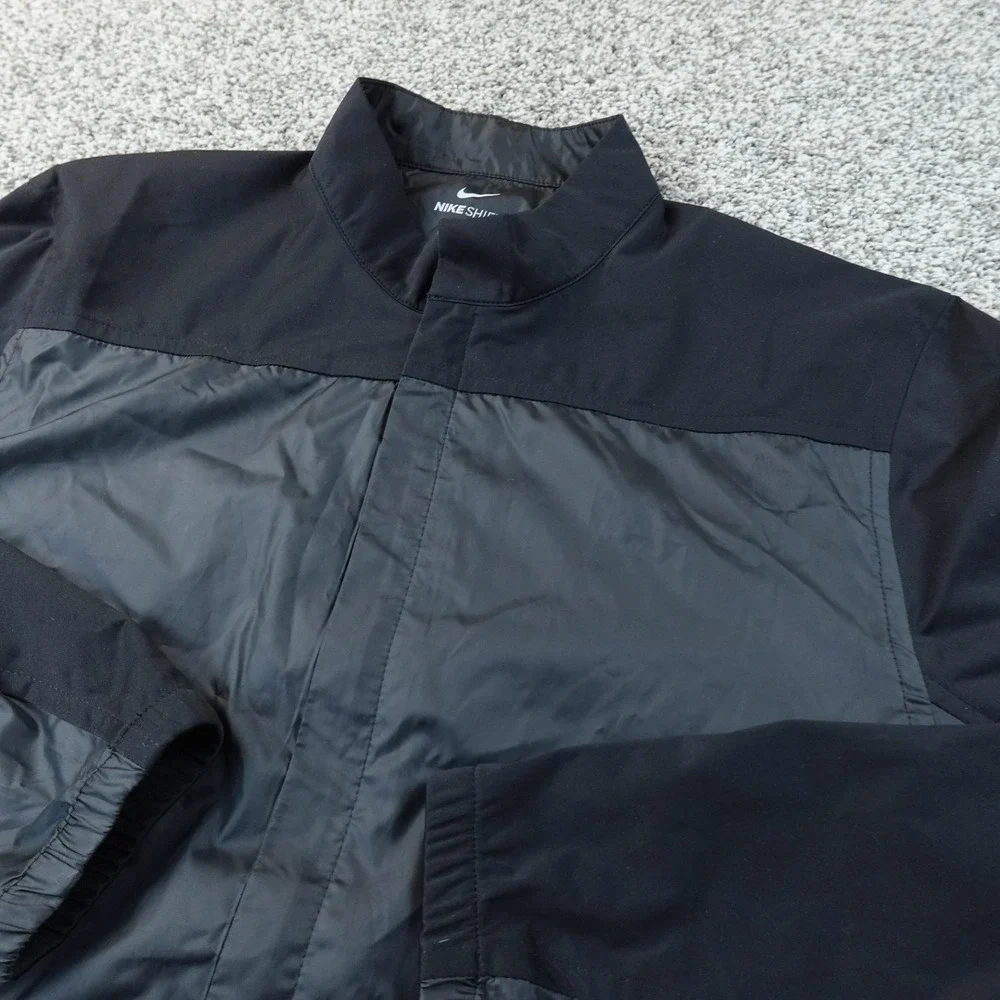 Nike Jacket Mens M Black Shield Full Zip Windbreaker Coat Golf Running Training